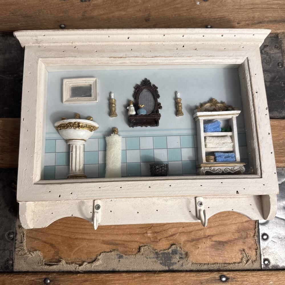 Vintage Diorama Victorian bathroom Furniture Shadow Box With Hooks